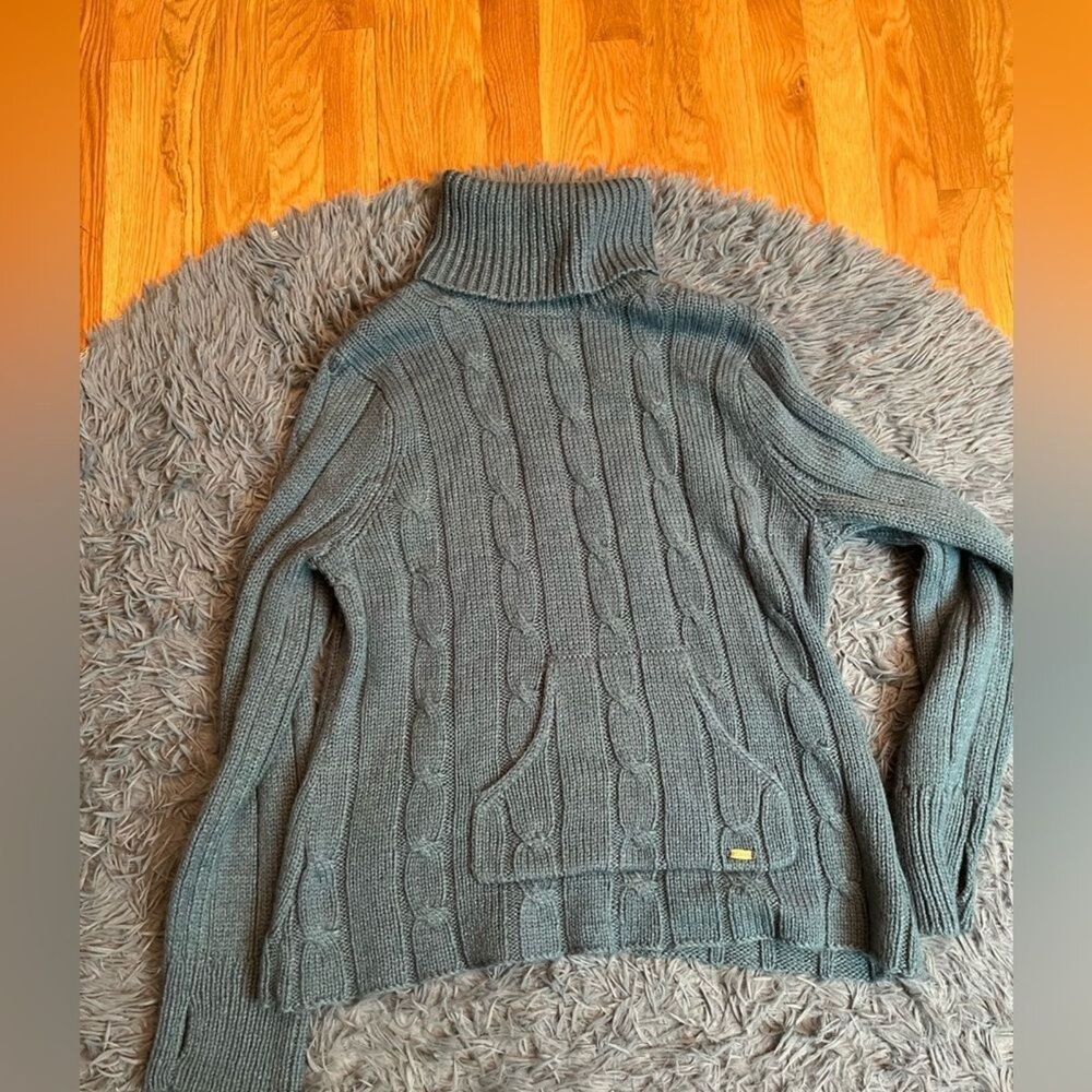 Columbia Blue Women's Wool Alpaca Cable Knit Turtleneck Sweater Size XL